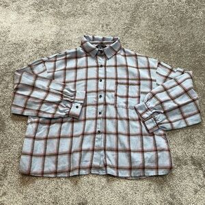 Simple Plus Button Up Shirt womens 3XL Blue Plaid Collared Polyester Long Sleeve
